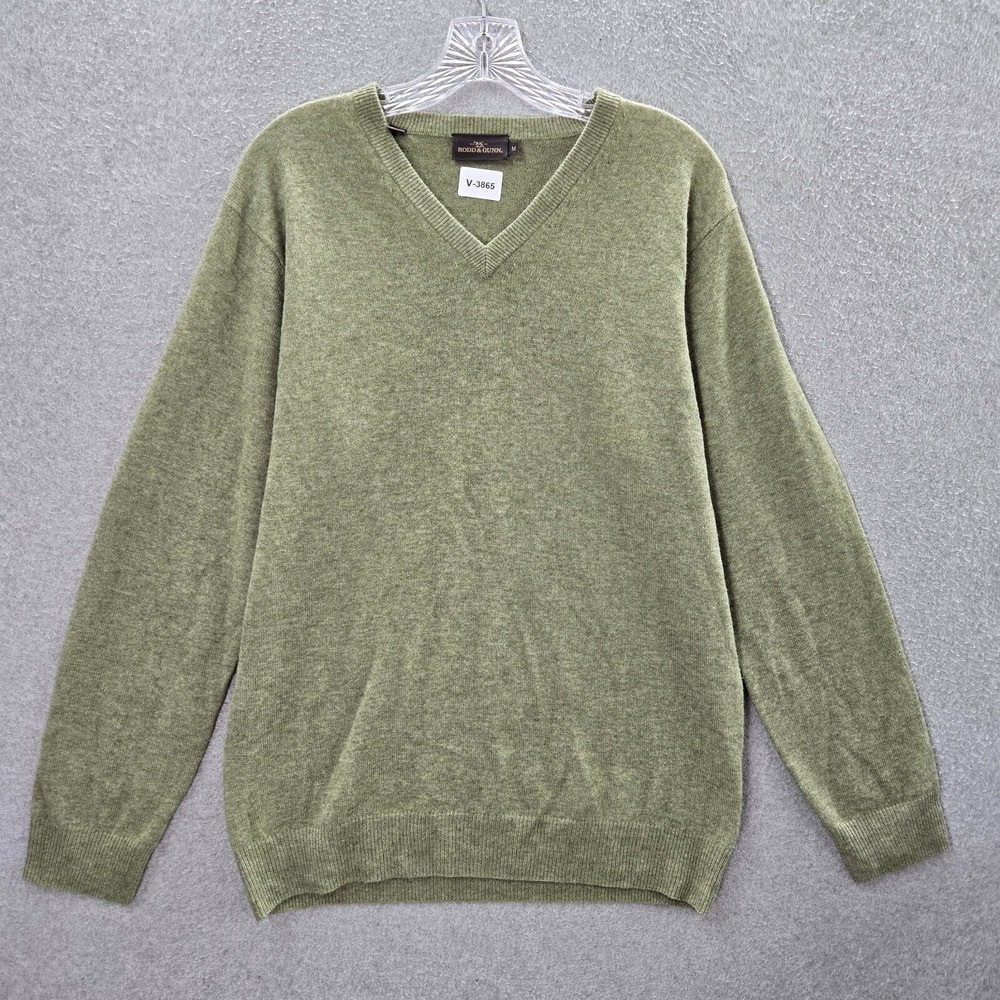 Rodd & Gunn Men Sweater Medium Green Optim Wool Cashmere Merino V Neck READ